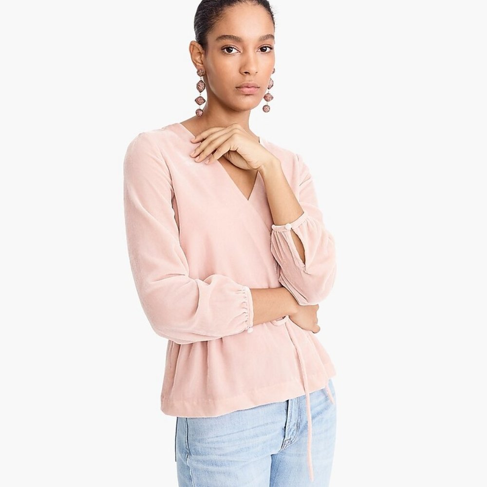 NWT J.Crew Faux Wrap Top In Drapey Velvet Size 0P